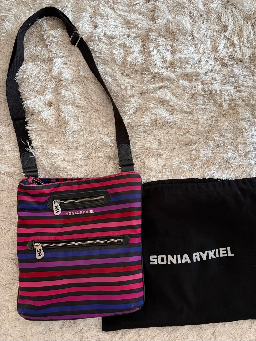 Sonia Rykiel Pink, Purple & Black Striped Nylon Crossbody